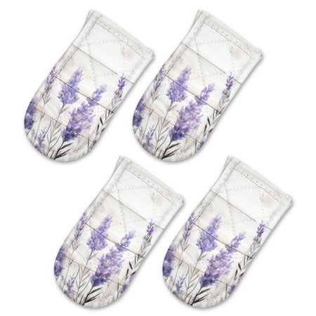 

BaHomeck Pot Handle Holder Covers 4Pcs Lavender Flowers On White Wooden Surface With Soft Purple Hues Non Slip Heat-Resisting Pan Handle Covers For Home Kitchen Baking Cooking BBQ Cookwares 6×3In