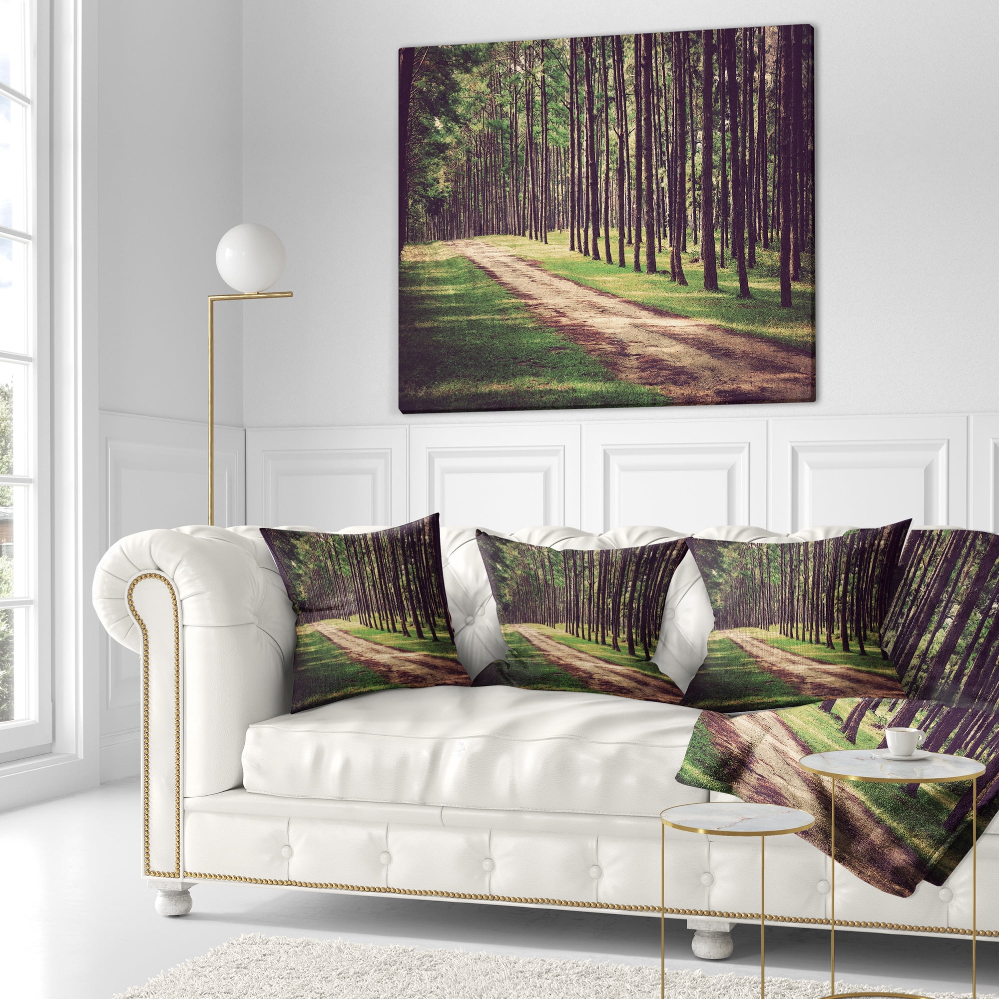 Designart Vintage Style Forest with Pathway - Modern Forest Throw Pillow - 18x18