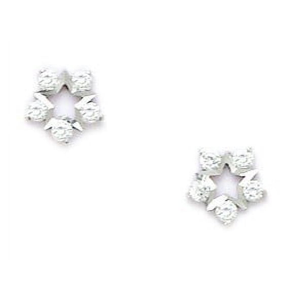 14k White Gold Cubic Zirconia Small Star Screw-Back Earrings - Measures 7x7mm