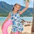 thumbnail image 4 of COEQINE Girls Tankini Swimsuit 2 Piece for Kids Ages 6-7 with Removable Pads Printed Bathing Suits for Little Kid Soft Crewneck Tank Top and Swim Shorts, Vintage Ocean Life Patchwork, 4 of 8