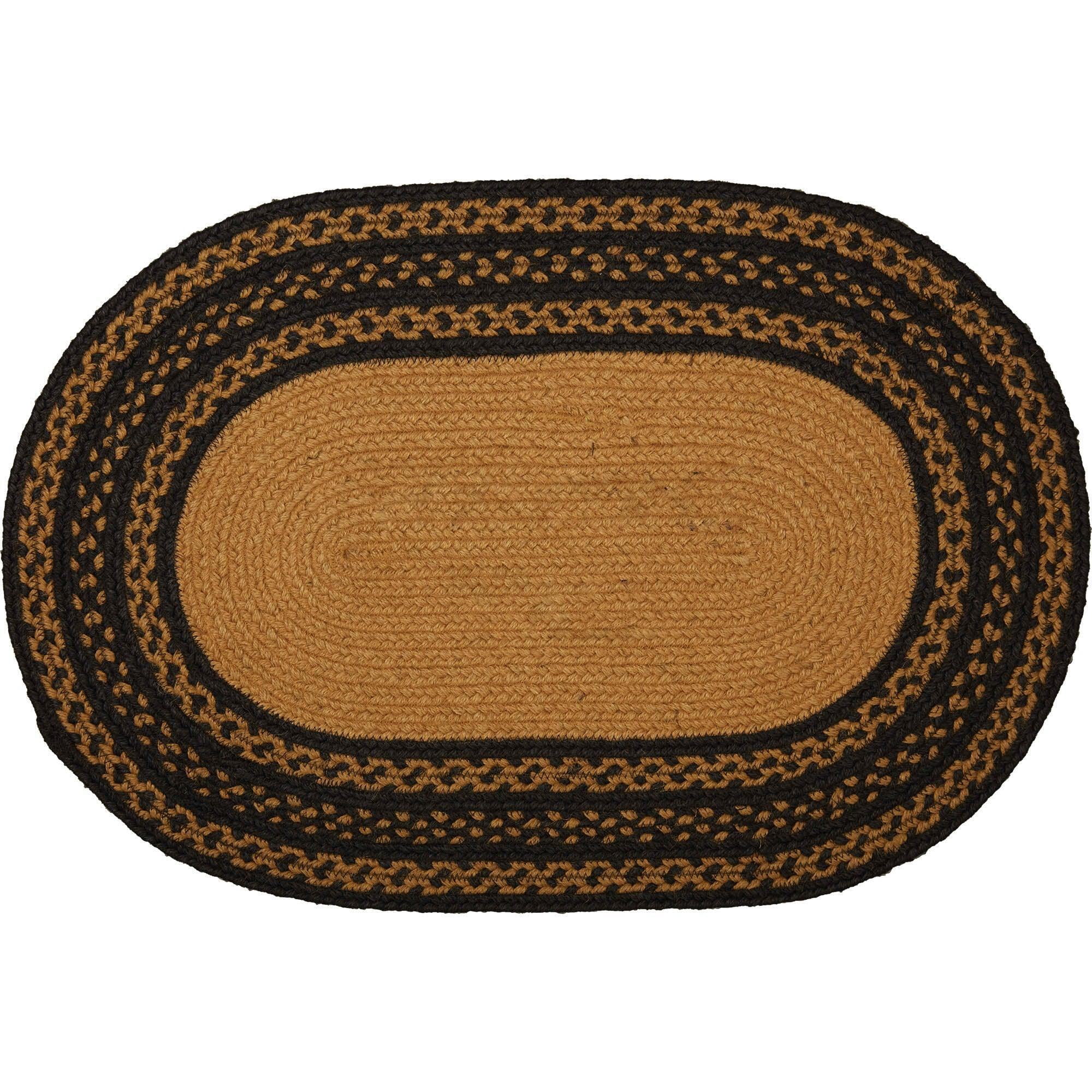 VHC Brands Farmhouse Jute Black Stenciled Accent Rug Oval Welcome Y'all w/ Floor Pad 20"x30"