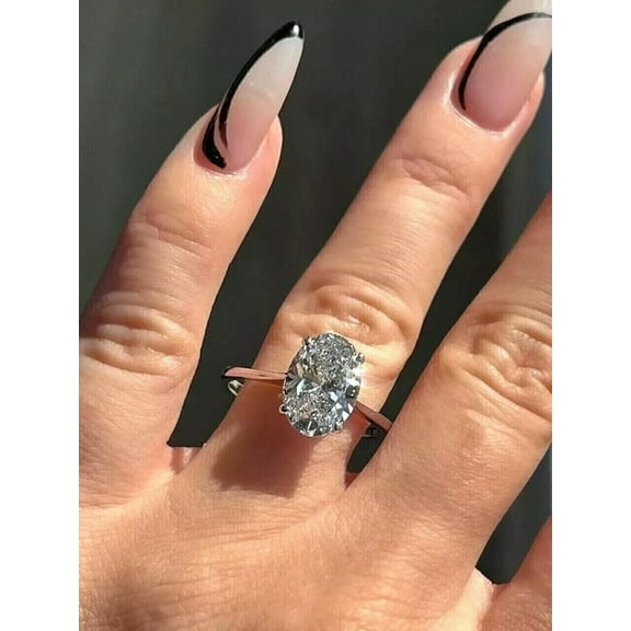 2Ct Oval Cut Lab Created Diamond Women's Solitaire Engagement Ring 14k White Gold Plated Silver