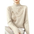 thumbnail image 5 of Women's Turtleneck Mock Neck Sweater Long Sleeves Casual Dressy Knit Pullover Tops Fall Winter Trendy Beige XL, 5 of 7