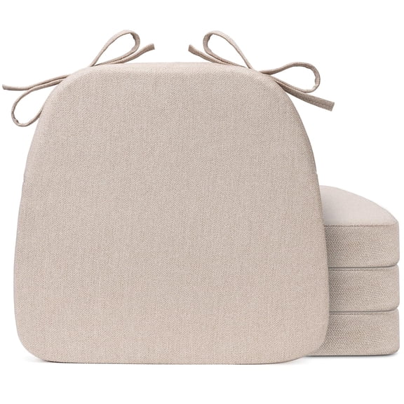 4 Pack Chair Cushions 17x16 Inches, 2 Inch Thick Dining Chair Pads with Removable Washable Cover and Ties, Non-Slip Seat Cushion for Kitchen, Dining Room, Office, Patio Furniture, Beige