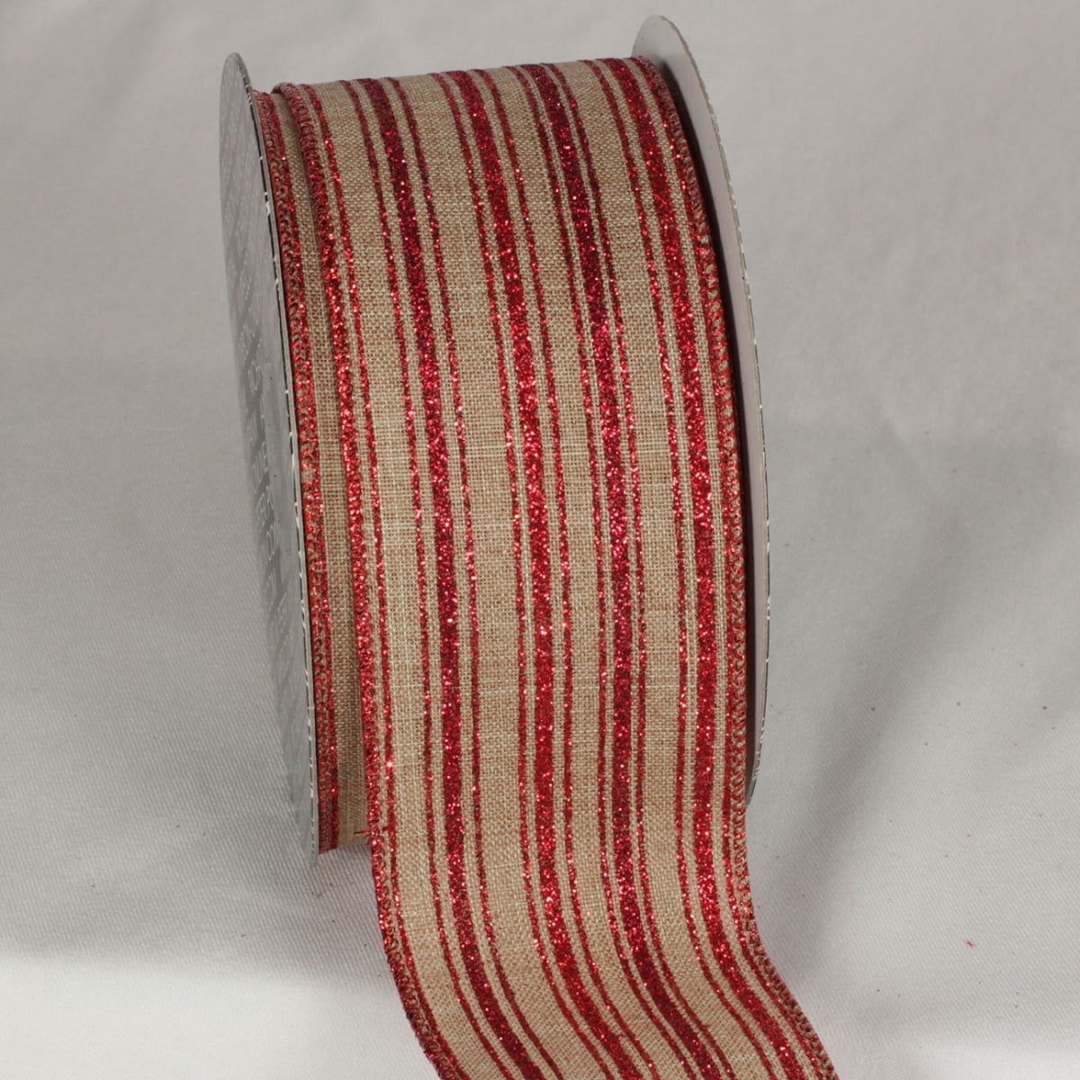The Ribbon People Red and Tan Brown Striped Motif Wired Craft Ribbon 2.5" x 20 Yards
