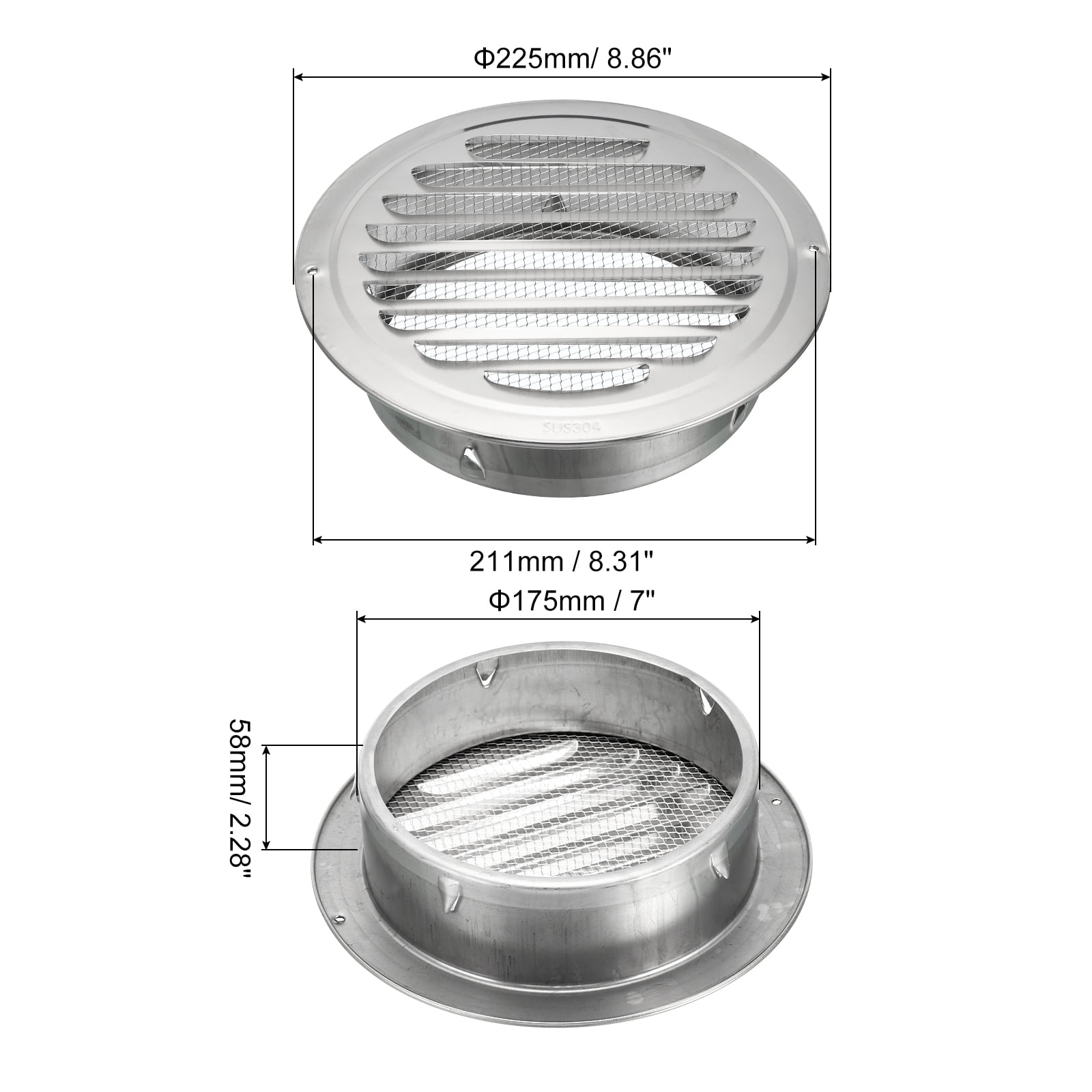 Uxcell 7" Round Soffit Air Vents, 304 Stainless Steel Louver Grille Vent Cover Mesh Air Outlet for Kitchen Bathroom