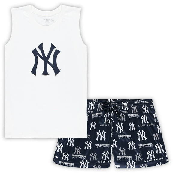 Women's Concepts Sport White/Navy New York Yankees Plus Size Tank Top & Shorts Sleep Set
