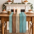 thumbnail image 2 of Table Runner 70 Inches Long for Kitchen Dining, Farmhouse Aqua Brown Dresser Scarf Farmhouse, Dining Table Decorations for Wedding/Parties, Vintage Wooden Striped 13 x 70 In, 2 of 8