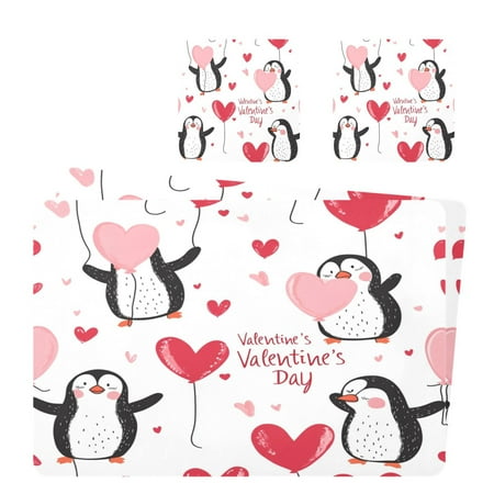 

Wobogo Cute Penguins Heart-shaped Balloons Pattern Placemats Coasters Set of 2 Heat-resistant Non-slip Easy to Clean Square Dinner Plate Mat