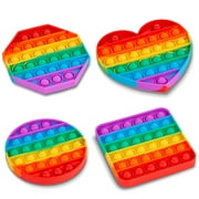 4 Pack Rainbow, Push Pop Bubble Fidget Sensory Toy for Kids and Adults, Fidget Popper Stress Reliever- 4 Shapes Sensory Fidget Poppers – Circle, Square, Octagon, Heart