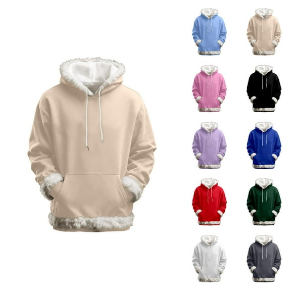 Fuzzy Trim Hoodies for Women 2025 Long Sleeve Casual Christmas Hooded Sweatshirt with Pockets Pullover Tops