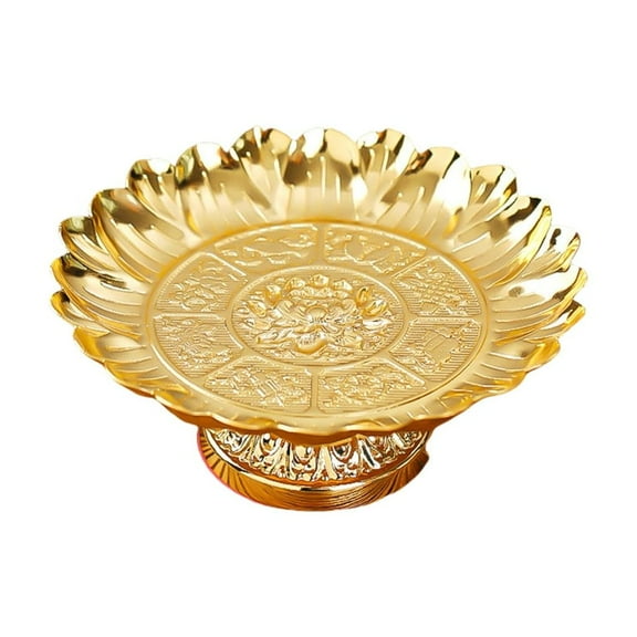 SDFGTstore Gold Footed Ceremonial Plate with Lotuses Offering Tray for Temples Home Altars Decorative Serving Tray