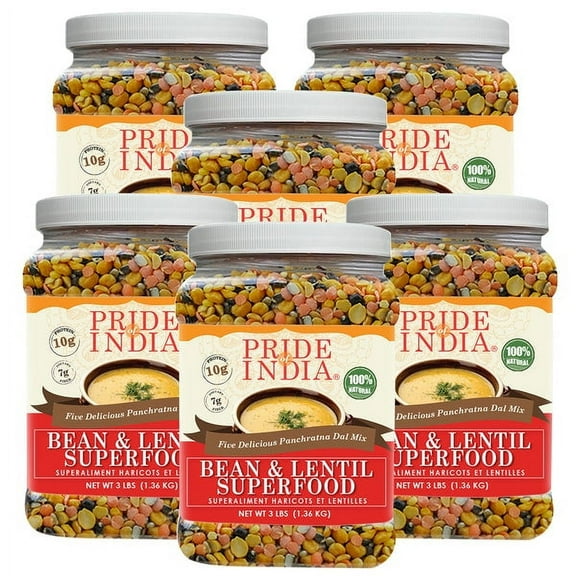 Pride Of India Panchratna Dal Mix, 5 Superfood Lentils, 3lbs Jar, Pack of 6