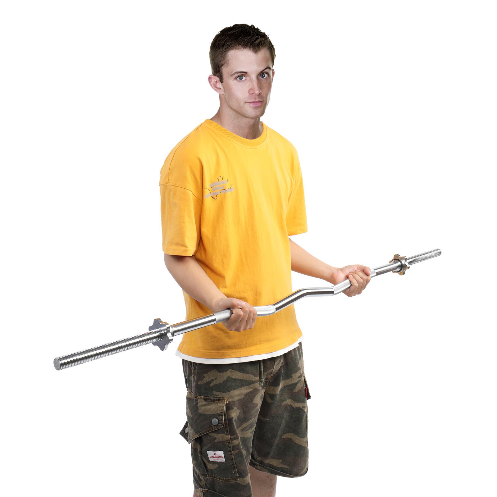 UBesGoo 47" Dumbbell Curl Bar, with Lock Collars, Silver