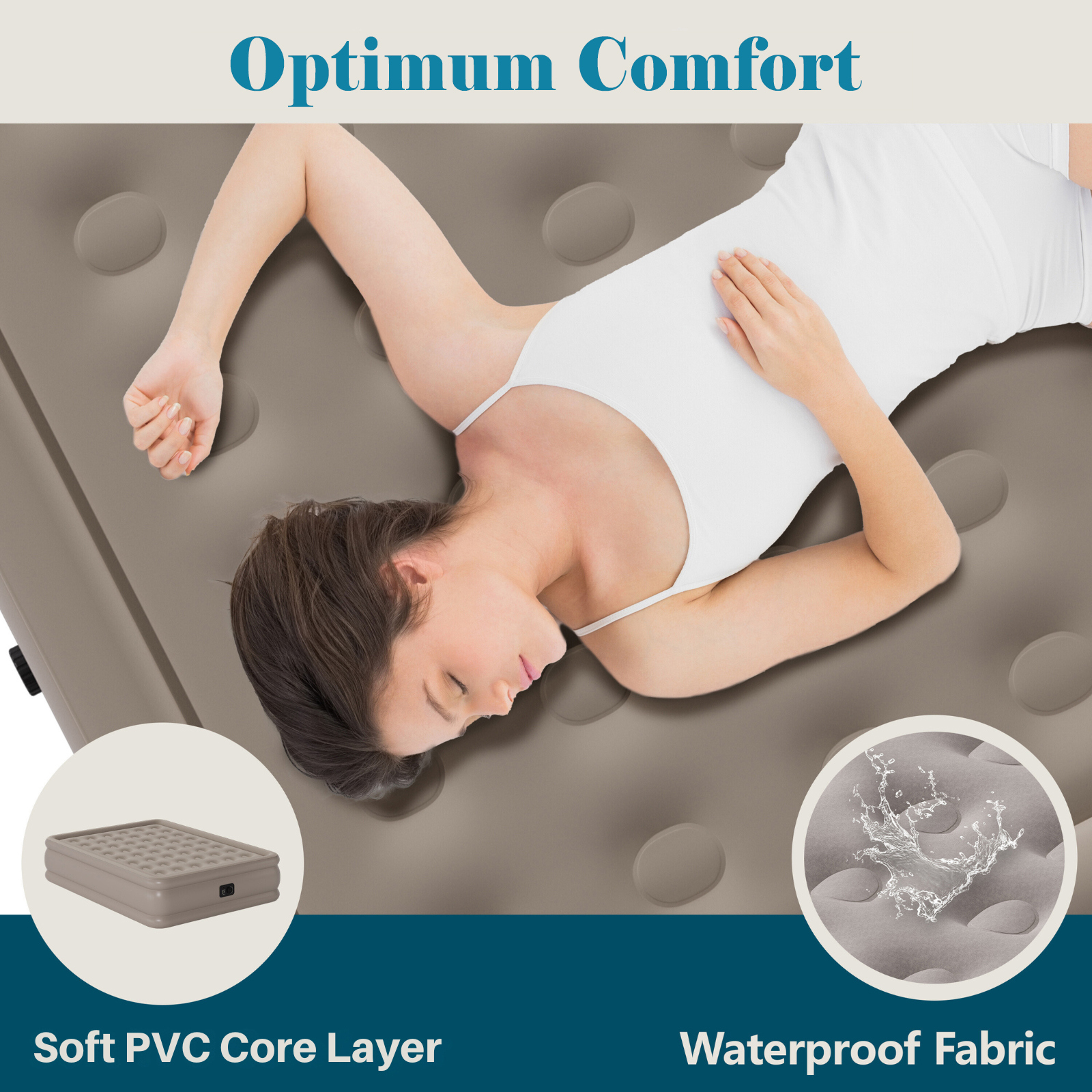 Twin Air Mattress with Built in Pump,Inflatable High Portable,Blow Up Air Bed for Home,Travel and Guest(Khaki)