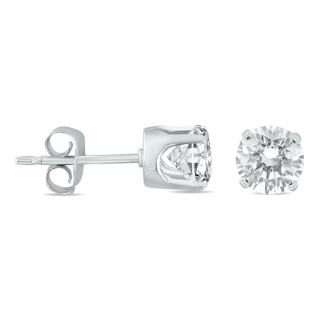 TimeLe$$ Classics 1 Carat TW Natural Diamond Solitaire Stud Earrings with Secure Push Backs in White Gold