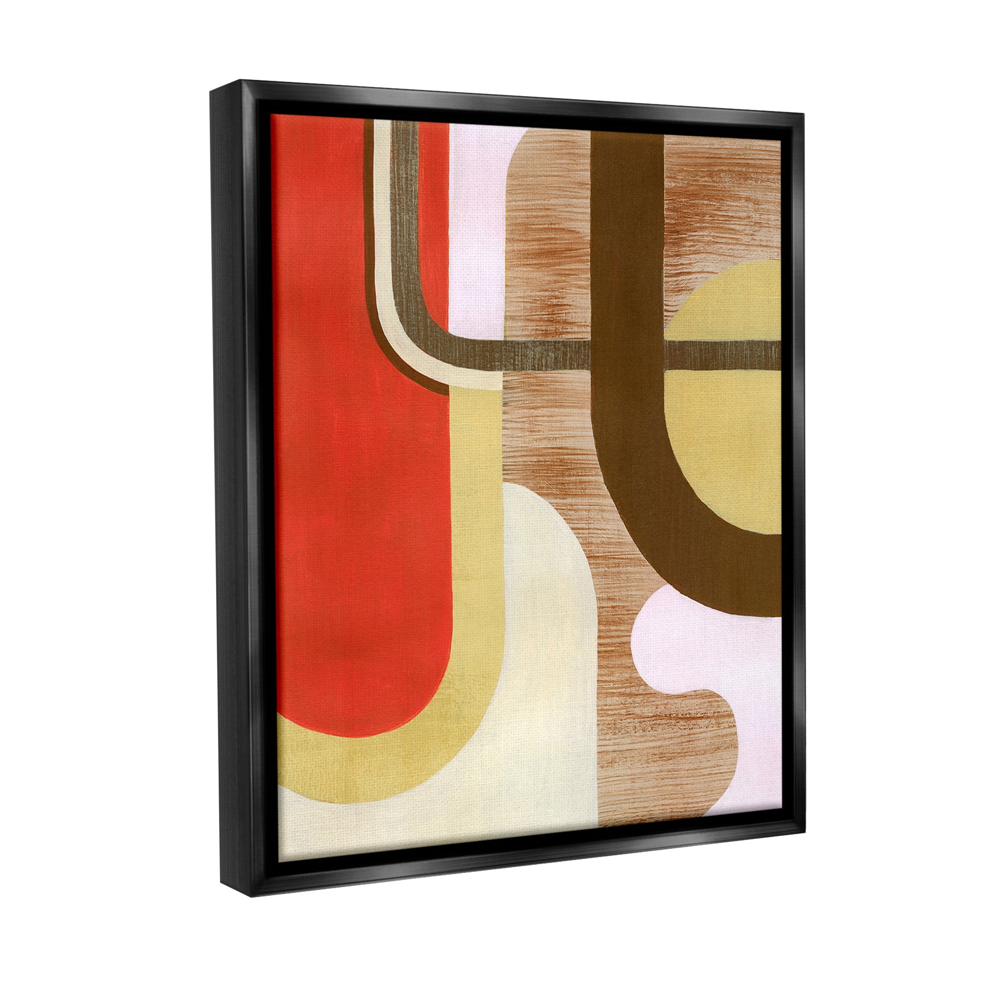 Stupell Industries Rustic Curved Shapes Abstract Painting Black Floater Framed Canvas Art Print Wall Art, 25 x 31