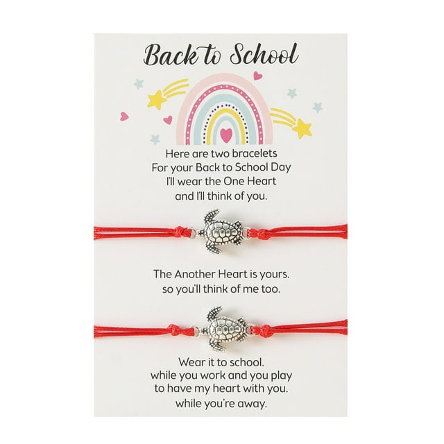 SIfdSeng 2Pcs Turtle Bracelet Back to School Gift Bracelet Plus Card Back to School Gifts Bracelet Set for 2 First Day of School Bracelet Mommy and Me Bracelets for Mother