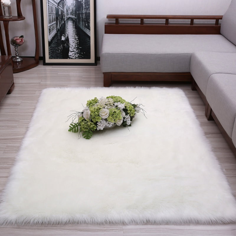 Carvapet Shaggy Soft Faux Sheepskin Fur Area Rugs Floor Mat Luxury Beside Carpet for Bedroom Living Room 5ft x 7ft Khaki
