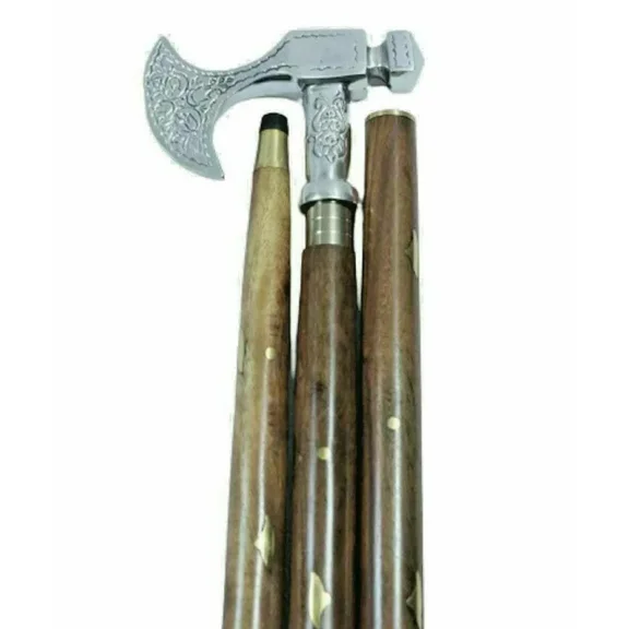 WAVE NAUTICAL Brass Walking Solid Vintage Designer Victorian Simple Wooden Cane Antique Style Folding Walking Stick 36" Inches with Brass Handle for Men and Women