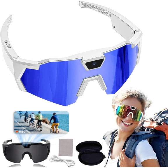 4K HD Baseball Glasses with Camera for Men Women, Smart POV Video Recording Sunglasses for Action Sports, Softball Camera Glasses (F)