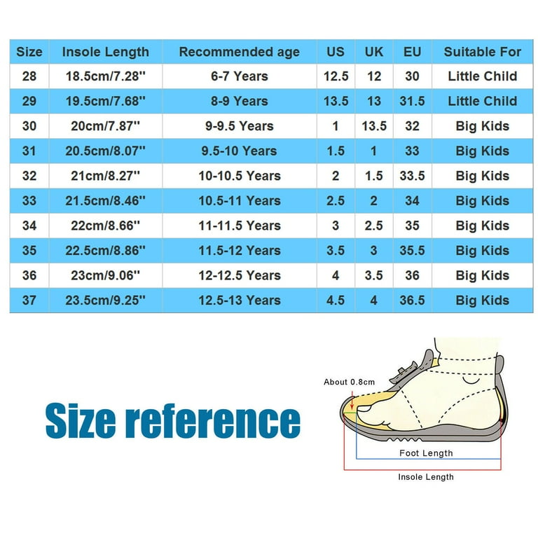 Big girl top shoes size chart