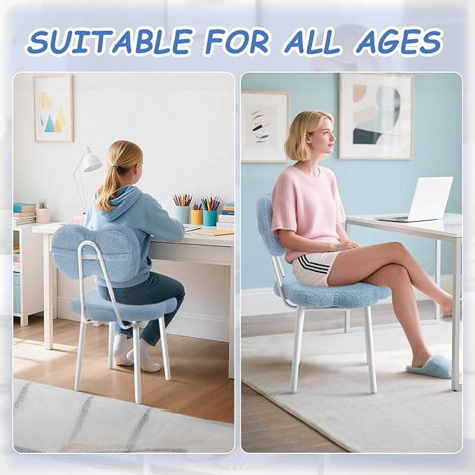 Teen  Desk Chair Girls Vanity Chair Kids Desk Teddy Fleece Student Task Study Bedroom Office Reading Seat for Girls(Blue)
