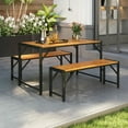 thumbnail image 3 of YYAo Outdoor Eating Sets,Patio Dining Furniture,3 Pieces Patio Dining Set with Acacia Wood Dining Table and 2 Benches, 3 of 10