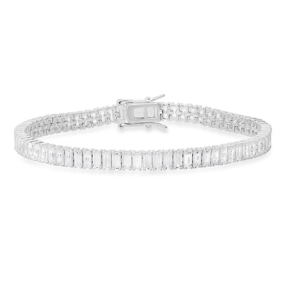 Sterling Silver Baguette-Cut Cubic Zirconia Tennis Bracelet