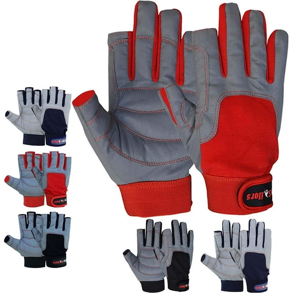 True Sailors Sailing Gloves with Cut only Thumb and Index Finger and Grip for Men and Women, Great for Kayaking, Workouts and More Grey/Red