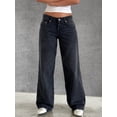 thumbnail image 4 of Women Y2k Low Rise Baggy Jeans Loose Fit Boyfriend Straight Wide Leg Jeans Trendy Stretch Long Denim Pants Dark Gray M, 4 of 7