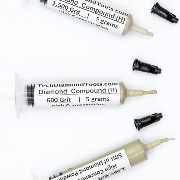 TechDiamondTools Diamond Lapping Paste Set of 3 Syringes X 5 Grams (H), Polish Lapping Compound, Sizes 600 1050 1500 Grit, Mesh - With High(50%) Concentration of Diamond Powders