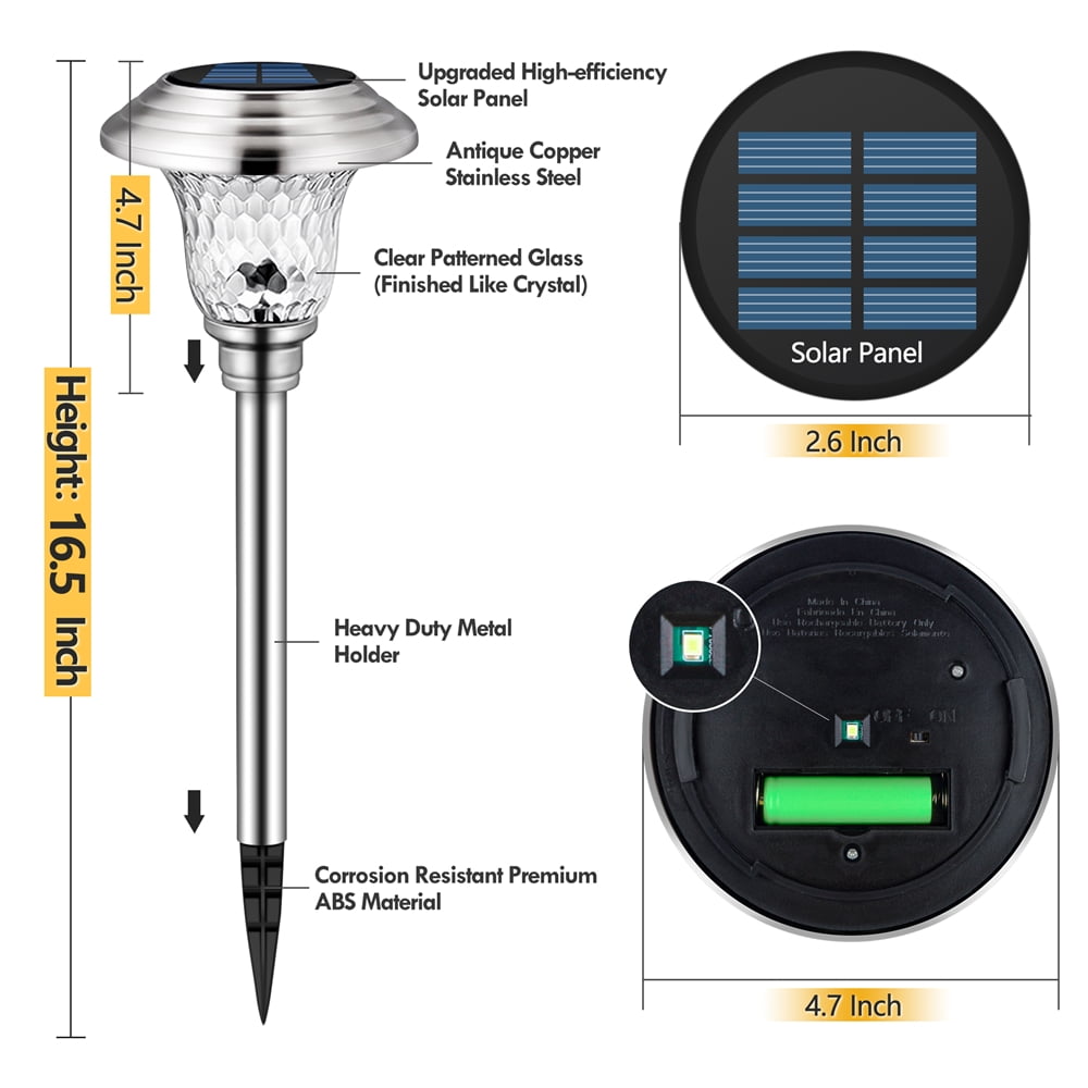 8 Pack Solar Pathway Lights Outdoor Solar Lights Decor for Garden Yard Waterproof Glass Stainless Steel Auto-on/off Solar Landscape Lights for Lawn Patio Pathway Driveway