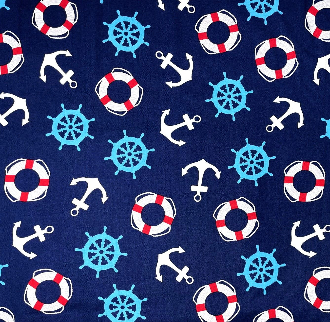 1 Yard - Anchors Boat Ship Wheels Nautical on Blue Cotton Fabric (Great for Quilting, Sewing, Craft Projects, Throw Pillows & More) 1 Yard X 44" Wide