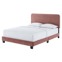 Tufted Platform Bed Frame, Queen Size, Velvet, Pink, Modern Contemporary Urban Design, Bedroom Master Guest Suite