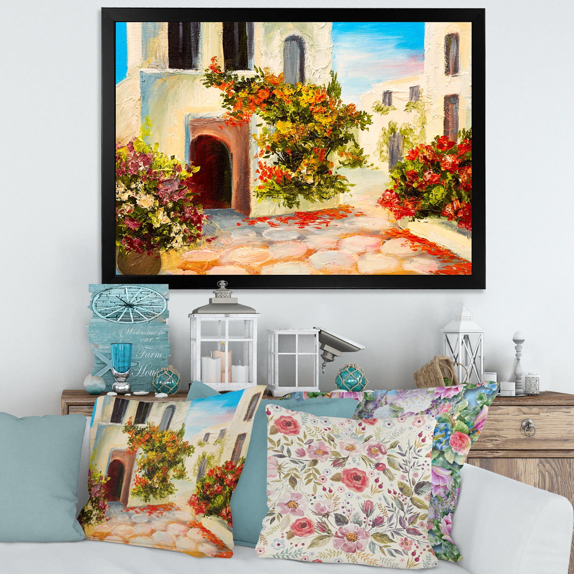 Designart 'The Mountain With Flowers With Little House I' Nautical & Coastal Framed Art Print