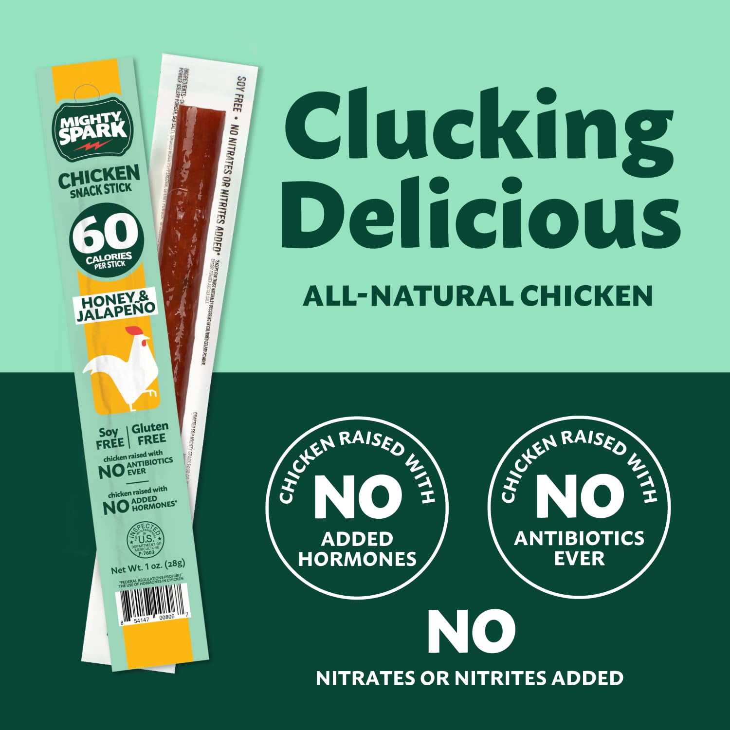 (2 pack) Mighty Spark All Natural Chicken Honey & Jalapeno Snack Sticks, 4 oz, 4 Pack Individually Wrapped
