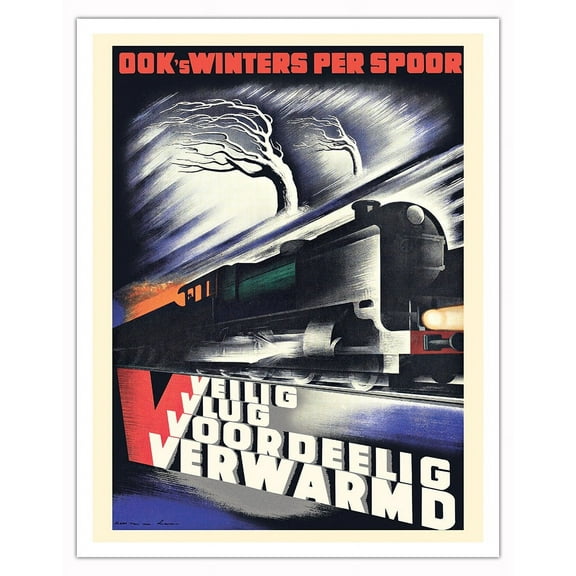 Dutch Railway - Also in Winter by Rail (Ook’s Winters per Spoor) - Vintage Railroad Travel Poster by Kees van der Laan c.1935 - Fine Art Matte Paper Print (Unframed) 11x14in