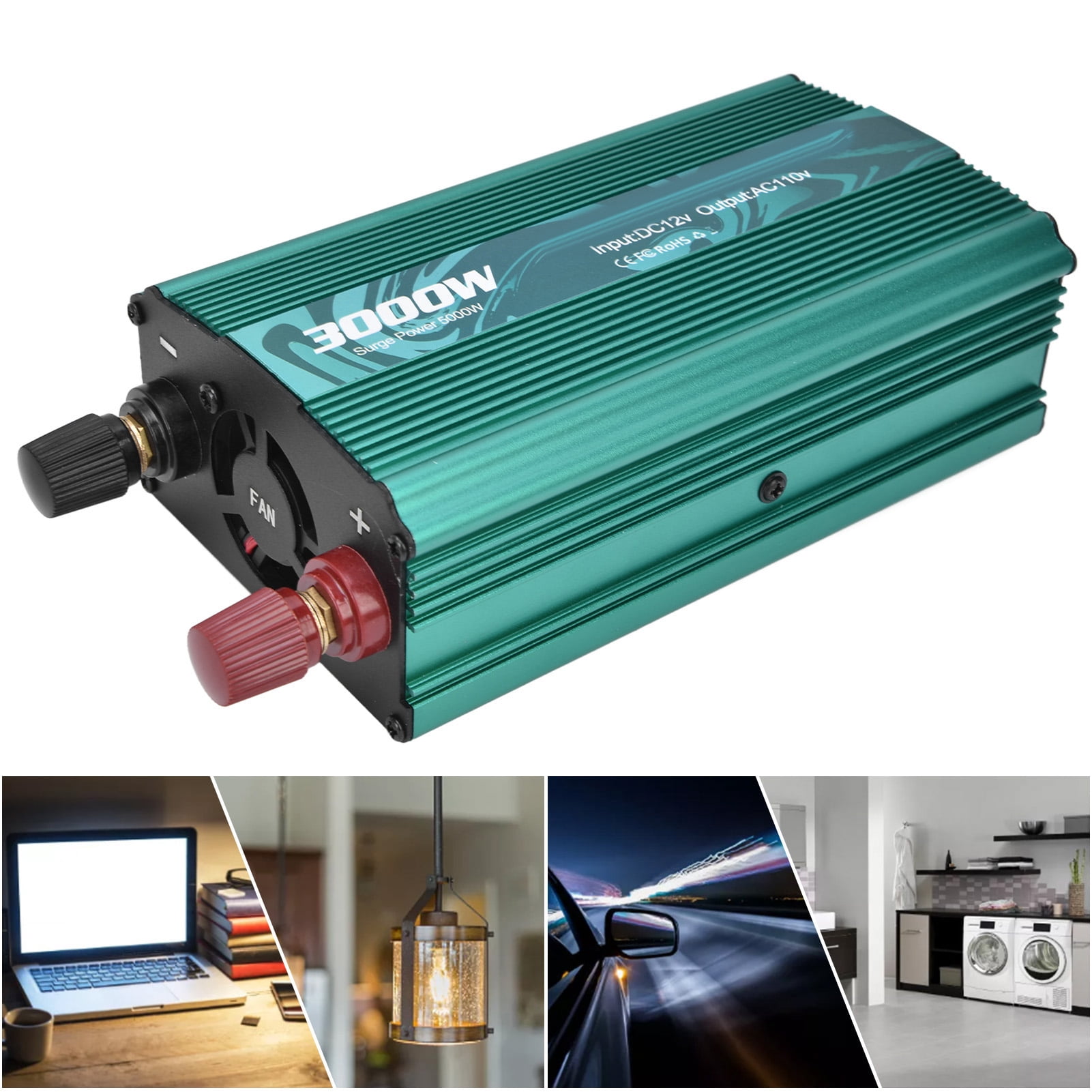 Tebru 9YUXpDs-12 12V 3000W Continuous Power Inverter with Overload Protection for Electric Light