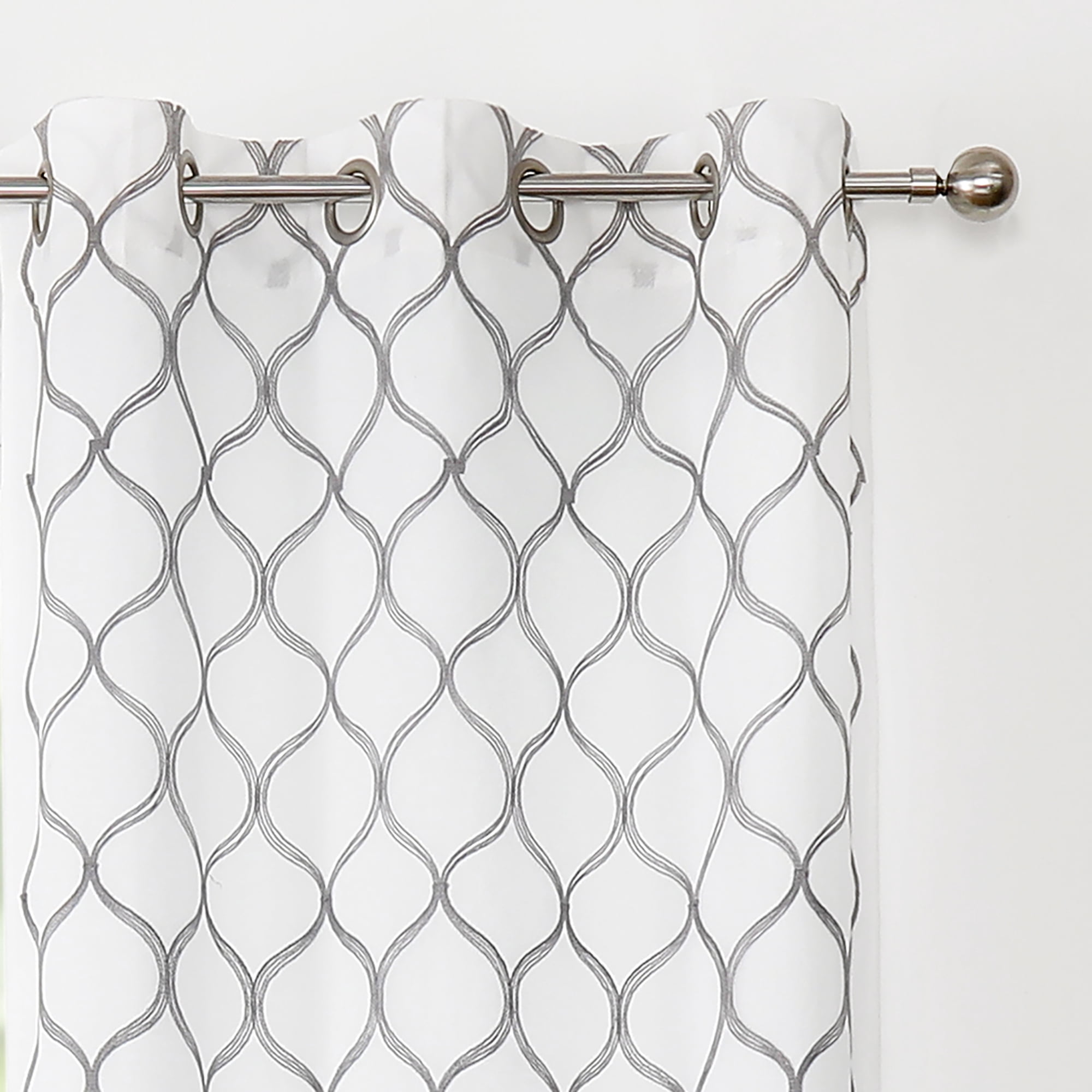 Pinewave Gray-White Geometric Sheer Curtains, 38” x 96” (2 Panels)