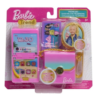 Barbie Trend Lights and Sounds Phone Set, 4-pieces, Interactive Toy Phone, Kids Ages 3 and up