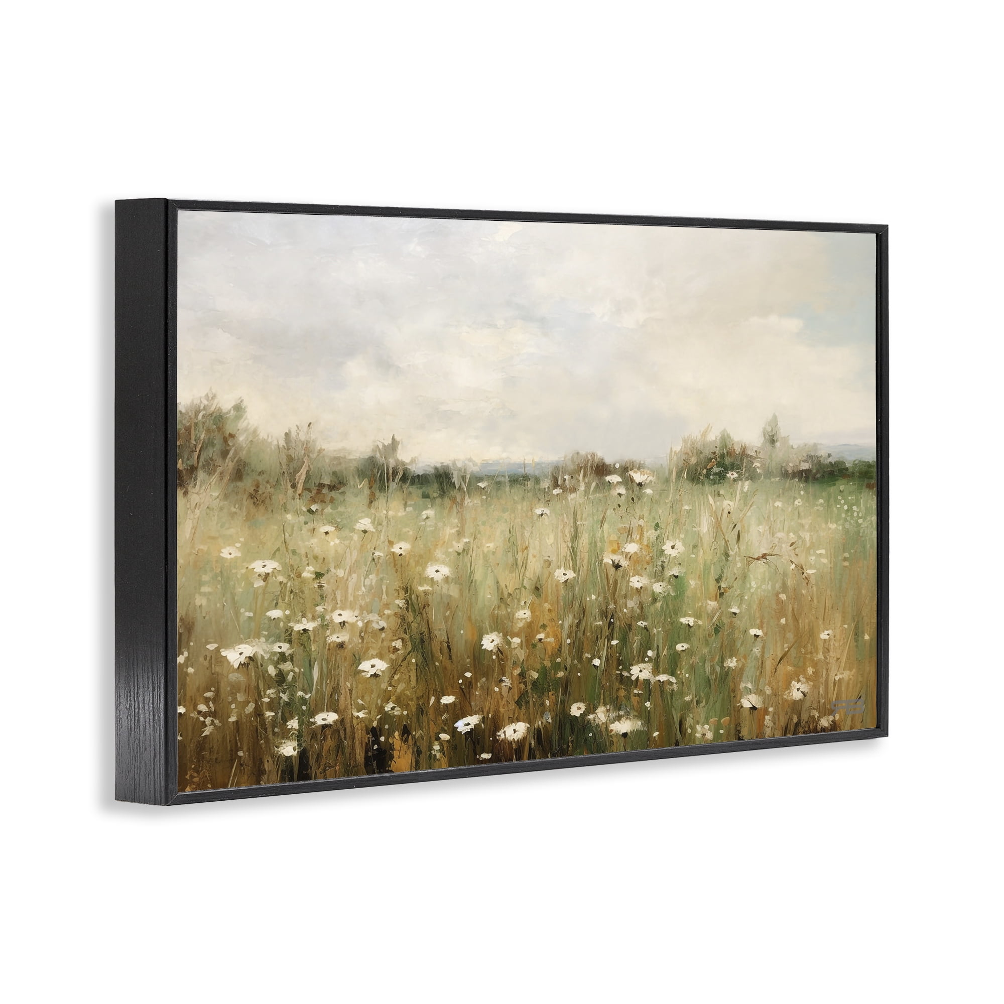 Stupell Industries Country Daisy Field Landscape Painting Black Framed Art Print Wall Art, 24 x 16
