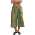 thumbnail image 3 of Bosfbaoi Pants for Women Relaxed Fit Womens Pants High Waist Pleated Culottes Casual Cropped Wide Leg Pants Beach Vacation Culottes, 3 of 9