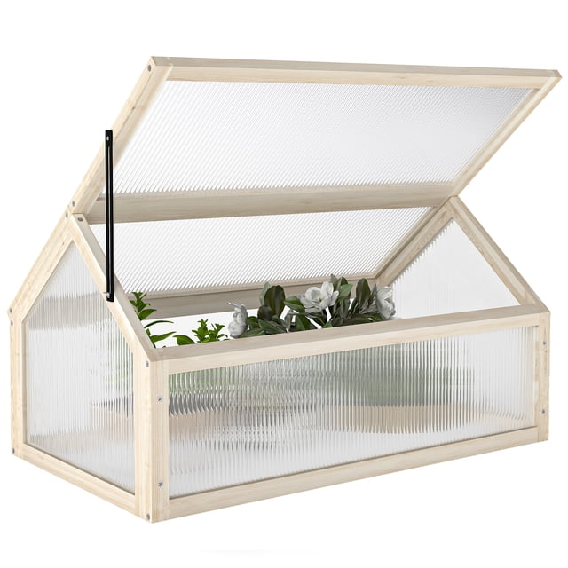 Outsunny Wooden Cold Frame Greenhouse, Natural Wood