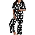 thumbnail image 3 of Womens Halloween Pajamas Casual Full Printed 2 Pc Short Sleeve Button Down Lapel Pocket Shirts Loose Straight Pants Silk Satin Comfy Sleepwear Fall Winter Women's Loungewear Sets Black S, 3 of 7