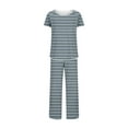 thumbnail image 4 of Censtreet Women's Striped Pajamas Suit for Women,Soft Two-Piece Short-Sleeved Sleepwear,Side-Slit Casual Nightwear Pjs Suit, 4 of 8
