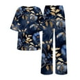 thumbnail image 5 of BWASD Womens Summer Pajama Sets 2 Piecee Plus Size Soft Floral Print Shorts Sleeve Top and Pant Breathable Sleepwear Summer Fashion Leisure Loungewear (Blue M), 5 of 6