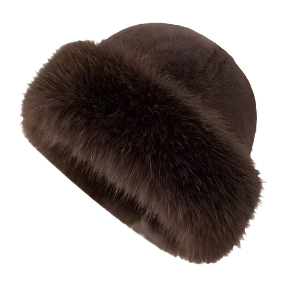 TELOLY Cossack Hat Russian Hat Women Winter Faux Hat for Hiking Cold Weather Travel Brown