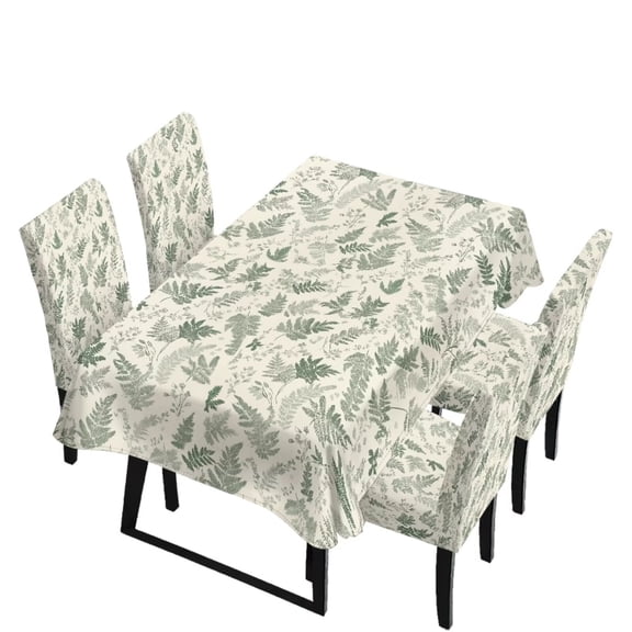 TSOVTHRID Vintage Plant Leaf Print 5 Pcs Tablecloth Chair Covers Set, Rectangle Table Cloth Washable Seat Protector with Elastic Bottom for Kitchen Banquet Party Decor