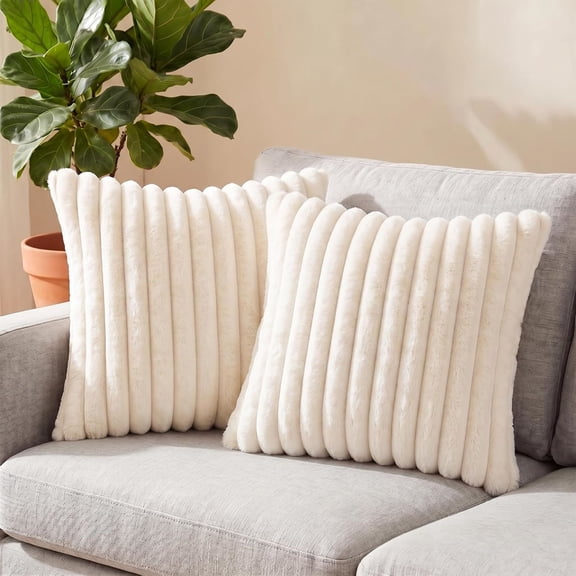 Pack of 2 Throw Pillow Covers 18x18 Decorative, Square Striped Cushion Cases Home Decor for Living Room Couch Sofa Bed Cream White